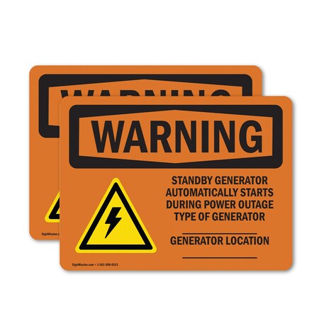 Signmission Standby Generator Automatically With Symbol, 10 in W x Rectangle, Vinyl Decal OS-2PACK-WS-D-710-L-12408